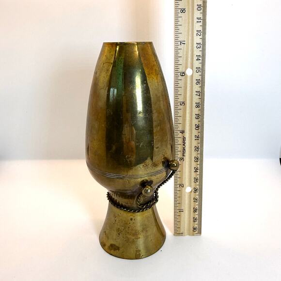 VTG Brass Bud Vase Cord Accent Mid Century Modern Tapered Patina India Decor 7" - Picture 8 of 9